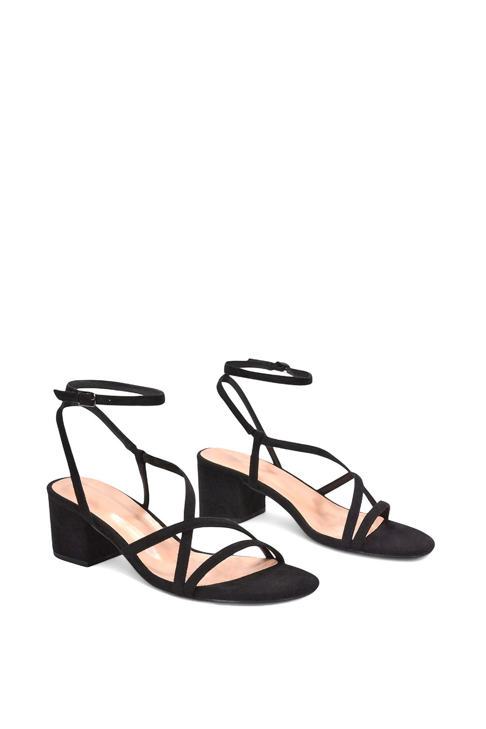 Black 'Maria' Ankle Strap Low Block Heel Strappy Sandals, Image 3 of 5