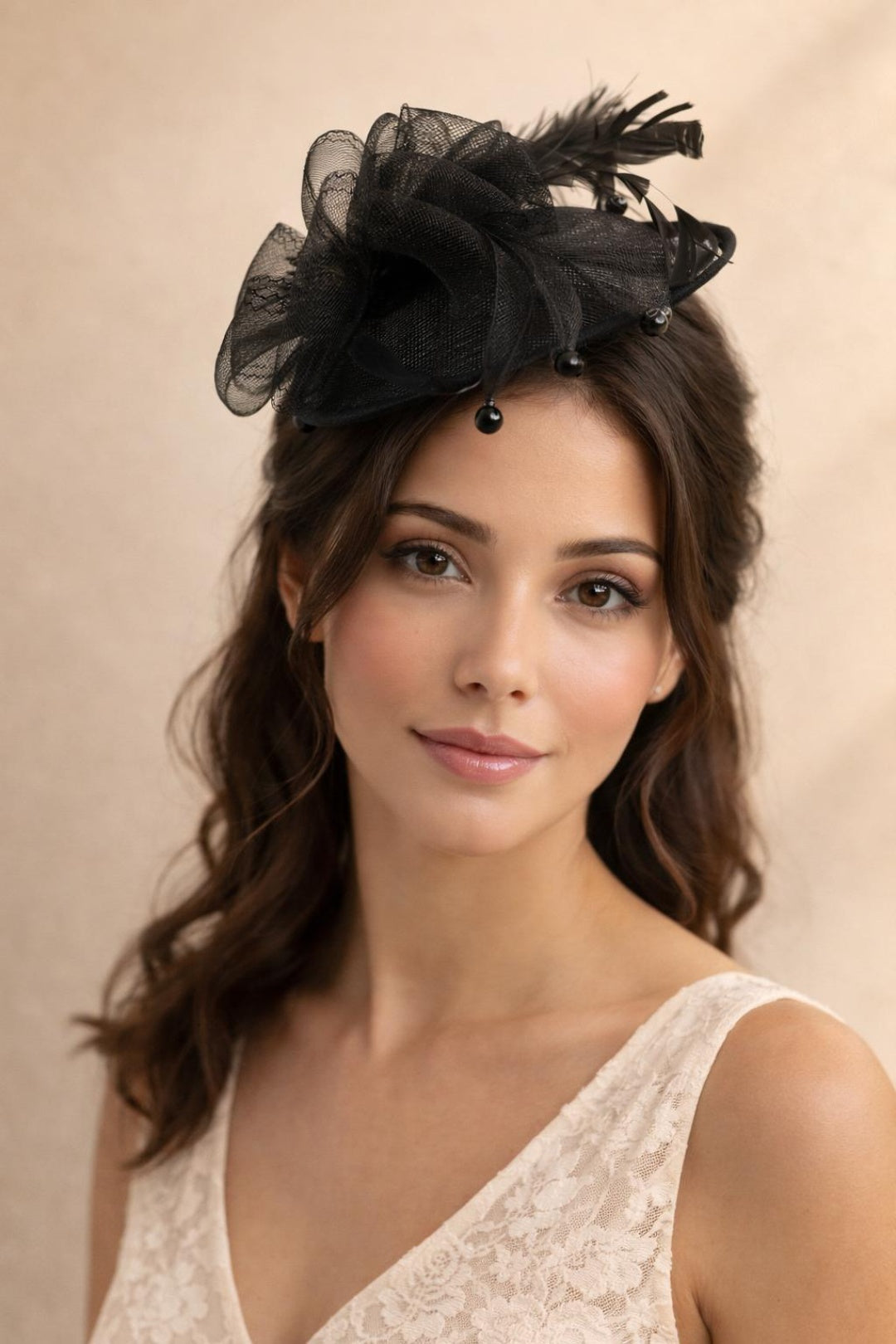 Black Feather & Bow Bloom Fascinator, Image 1 of 2