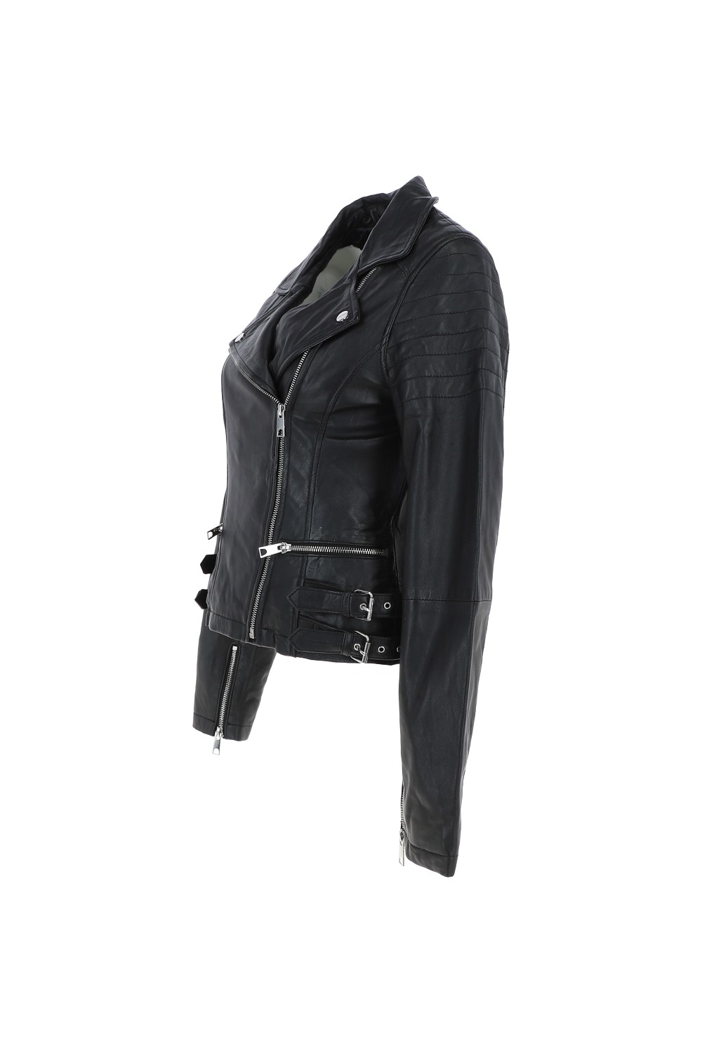 Black 'Medusa' Leather Biker Jacket, Image 3 of 5
