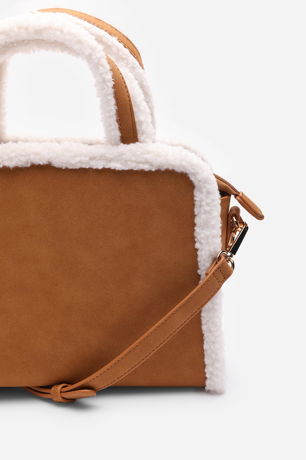 Tan Kismet Borg Trim Tote Bag with Cross Body Strap, Image 6 of 7