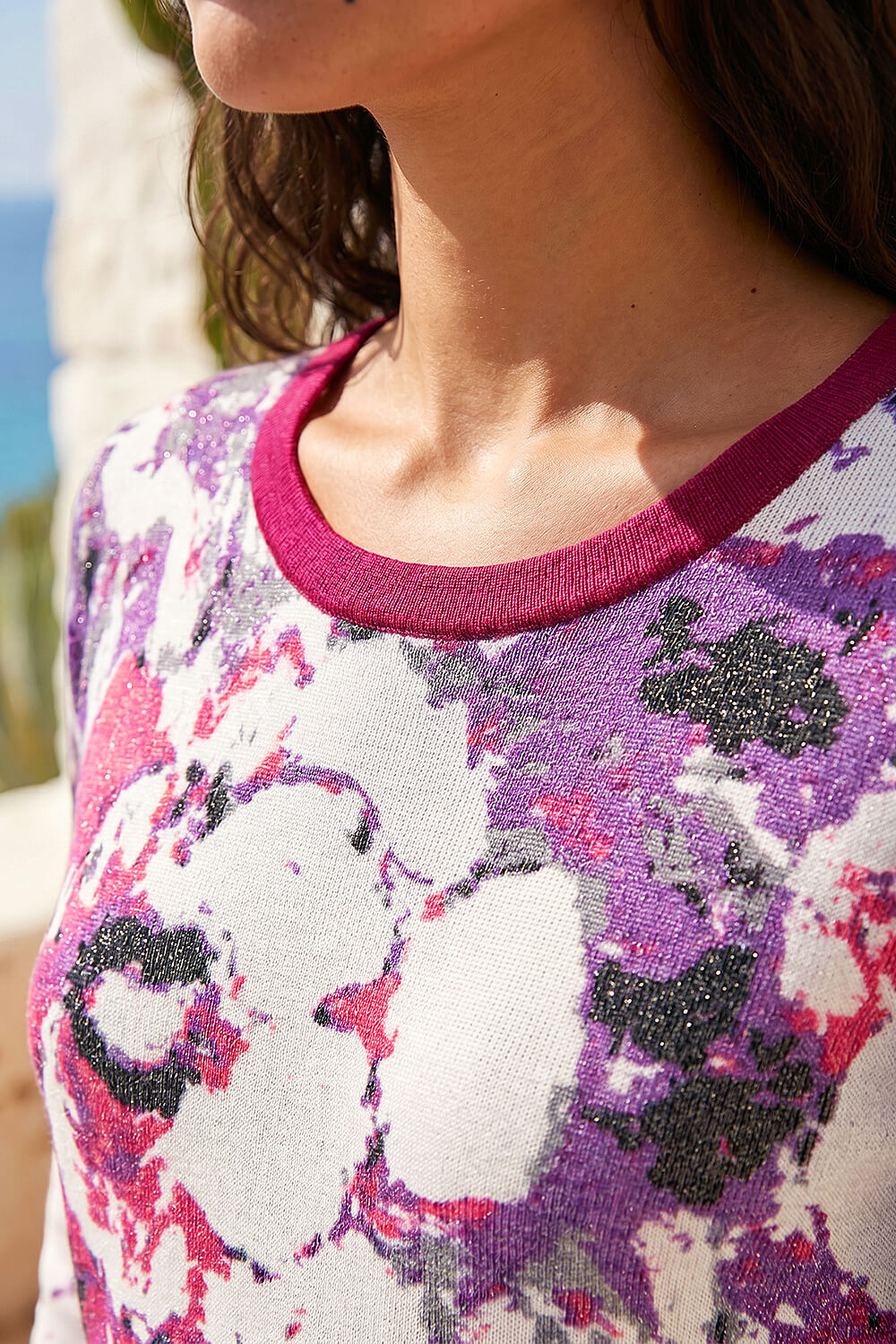 Pink Floral Metallic Knit Top, Image 5 of 4