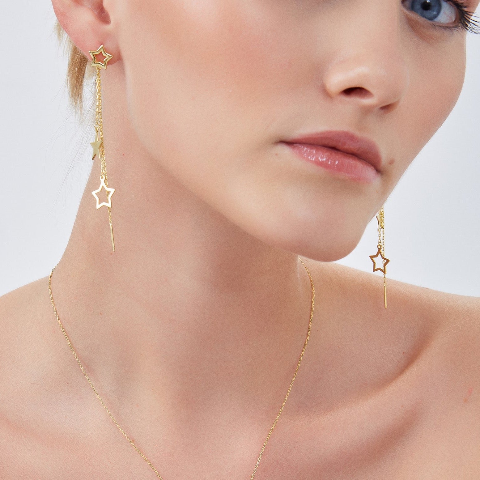 Gold Chain and Stars Sterling Silver Drop Earring, Image 4 of 4