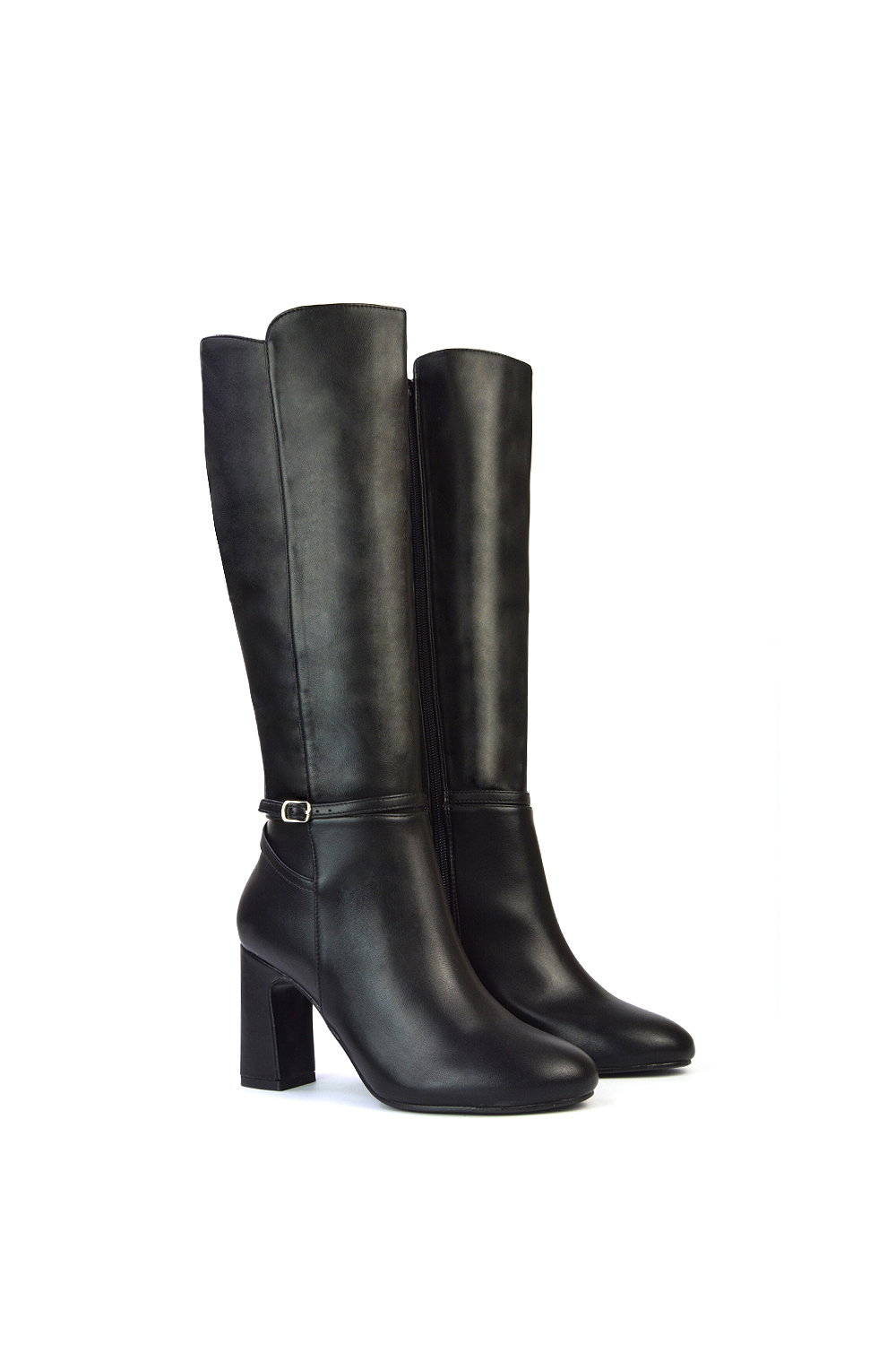 Black XY LONDON Black 'Olly' Knee High Boots With Block Mid Heel, Image 2 of 5