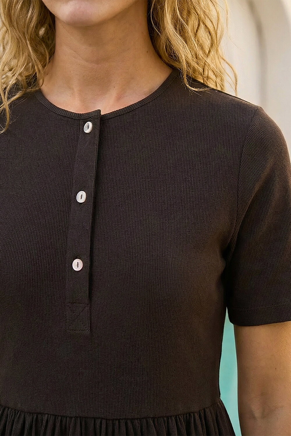 Black Buttoned Pocket Stretch Midi Dress , Image 5 of 4
