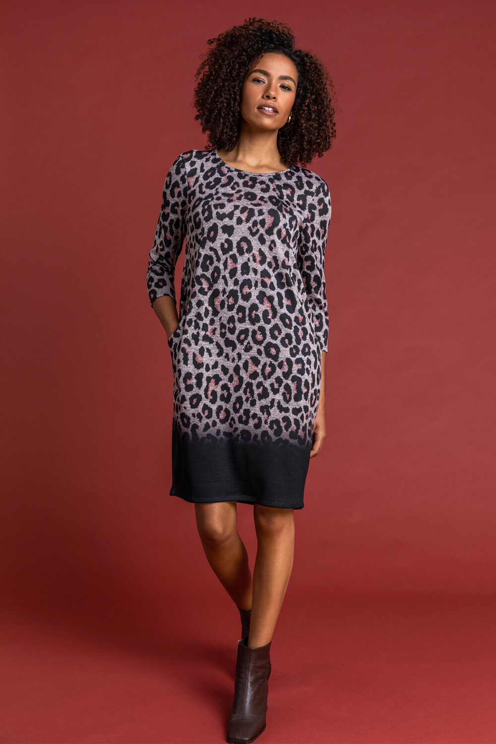 Black Animal Print Ombre Slouch Dress, Image 4 of 4