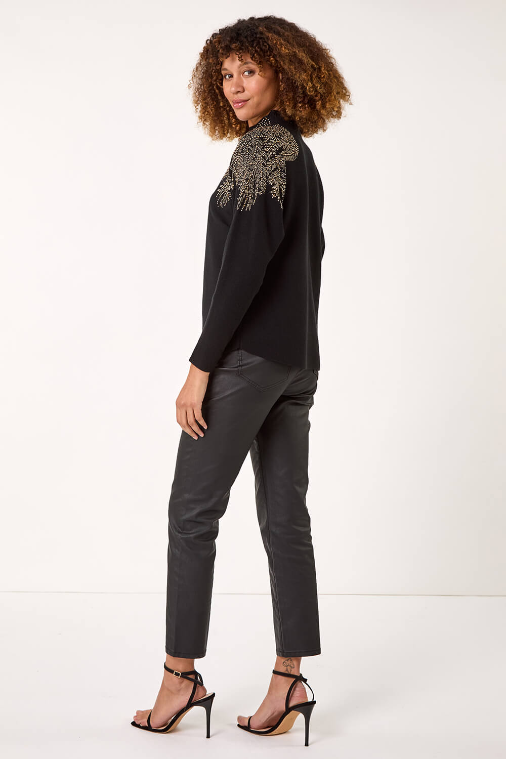 Black Shimmer Leaf Knit Jumper, Image 4 of 5