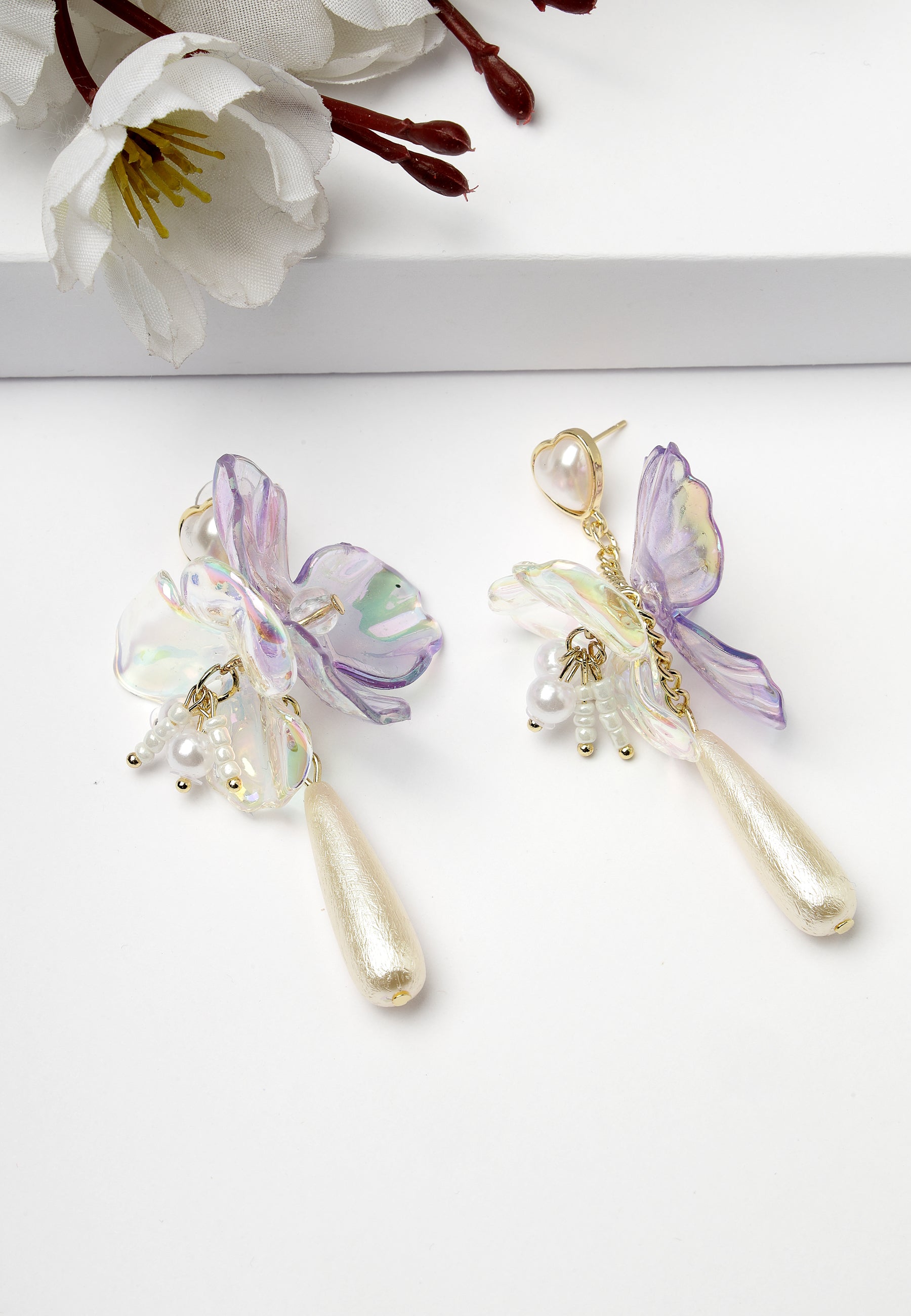 Lilac Lavender Butterfly Drop Earrings, Image 2 of 5