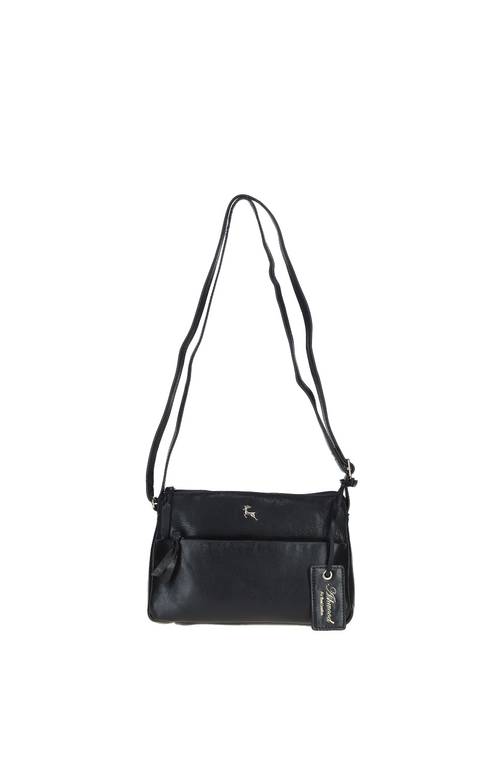 Black 'Rose' Elegant Leather Crossbody Bag with Adjustable Strap, Image 2 of 4