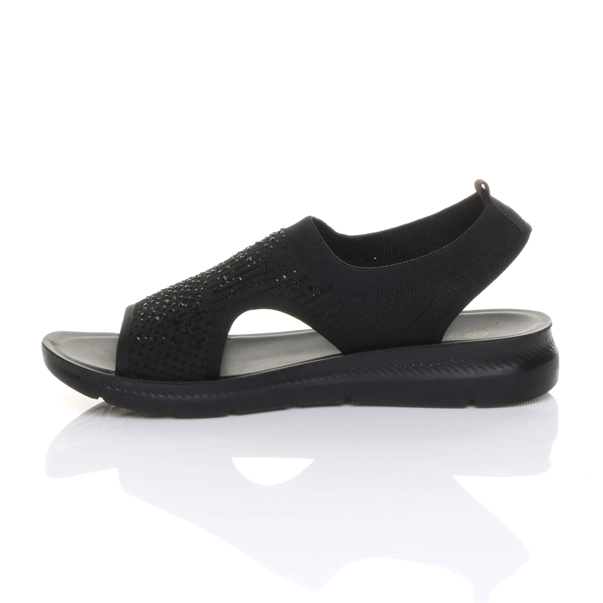 Black AJVANI Black Slingback Diamante Summer Holiday Comfort Sandals, Image 3 of 5