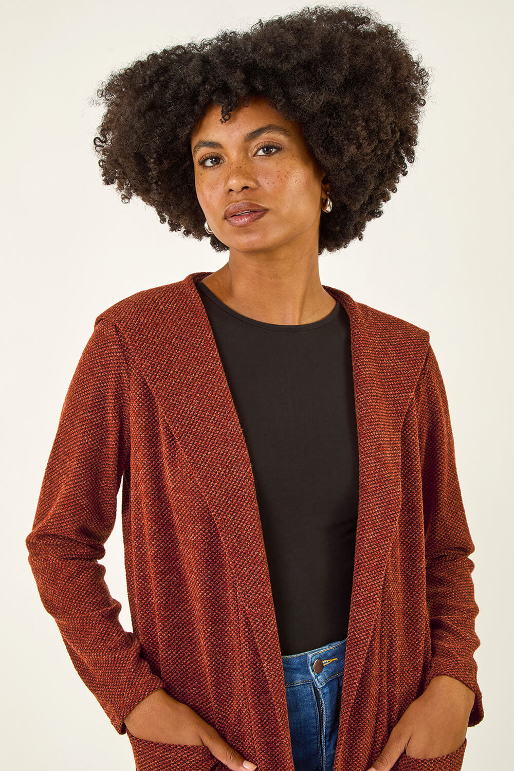 Roman Women's Rust Longline Hooded Cardigan Size 10