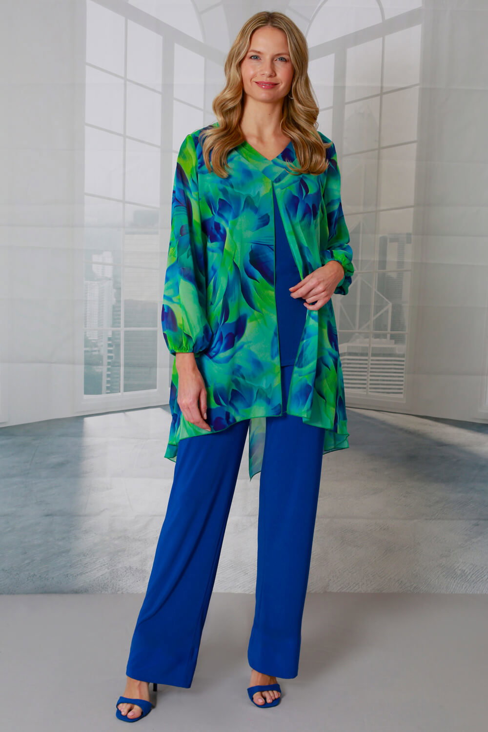 Jade Julianna V-Neck Chiffon Overlay Top, Image 1 of 4