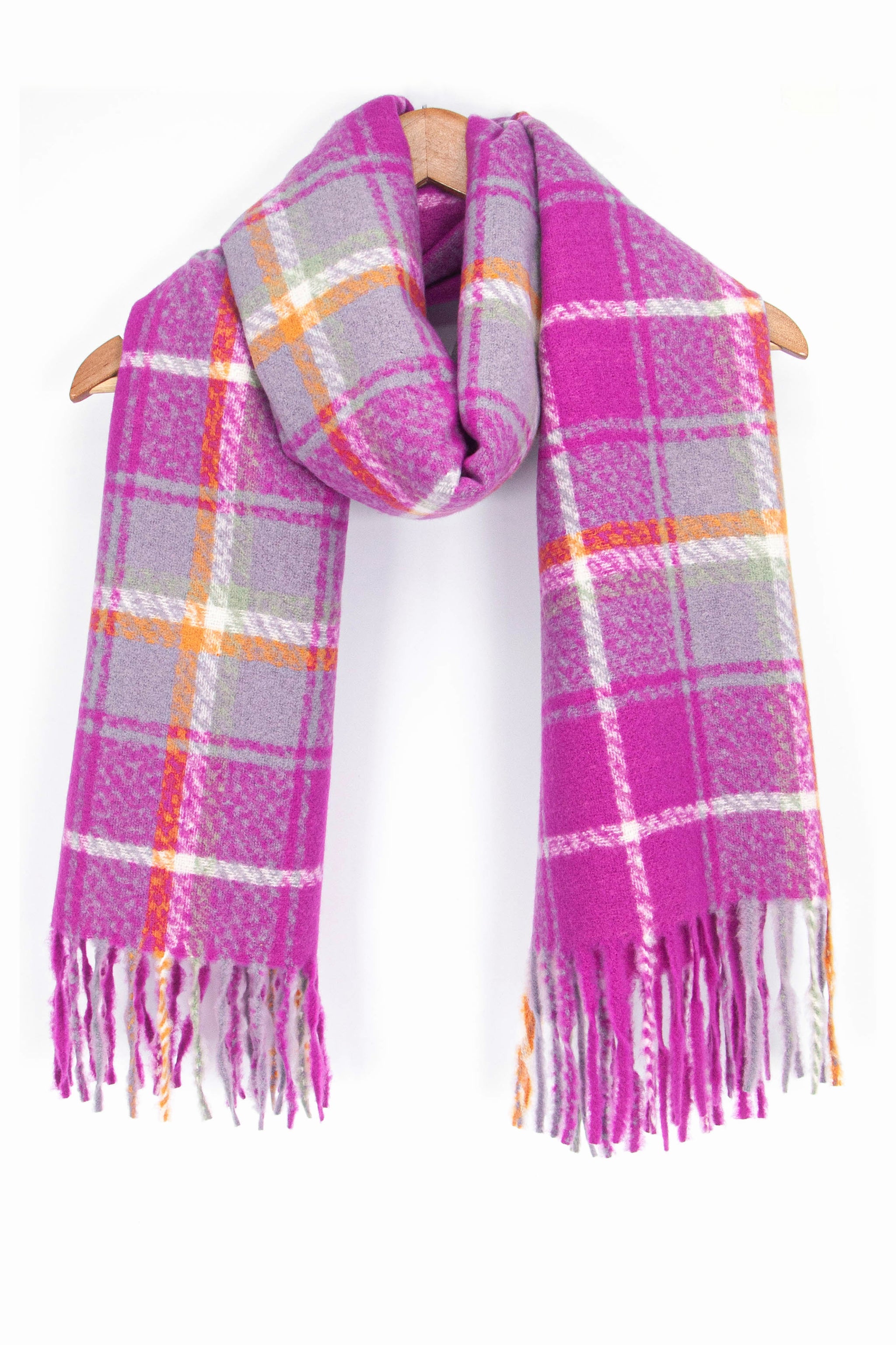 Violet Traditional Tartan Check Winter Scarf, Image 3 of 4