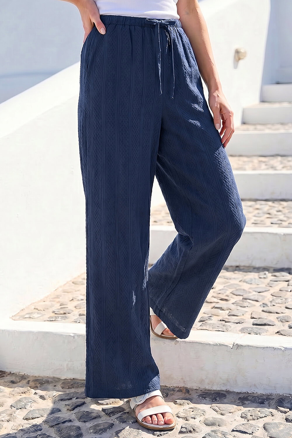 Navy Petite Textured Pocket Trouser , Image 3 of 4