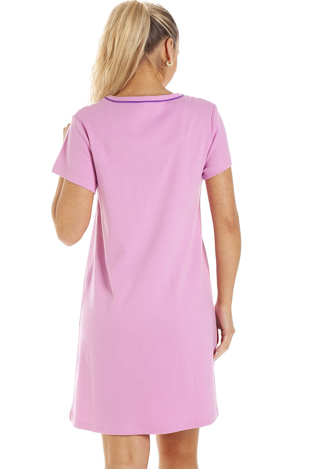 Lilac Camille Lingerie Lilac Short Sleeve Cat Print Nightdress, Image 3 of 4