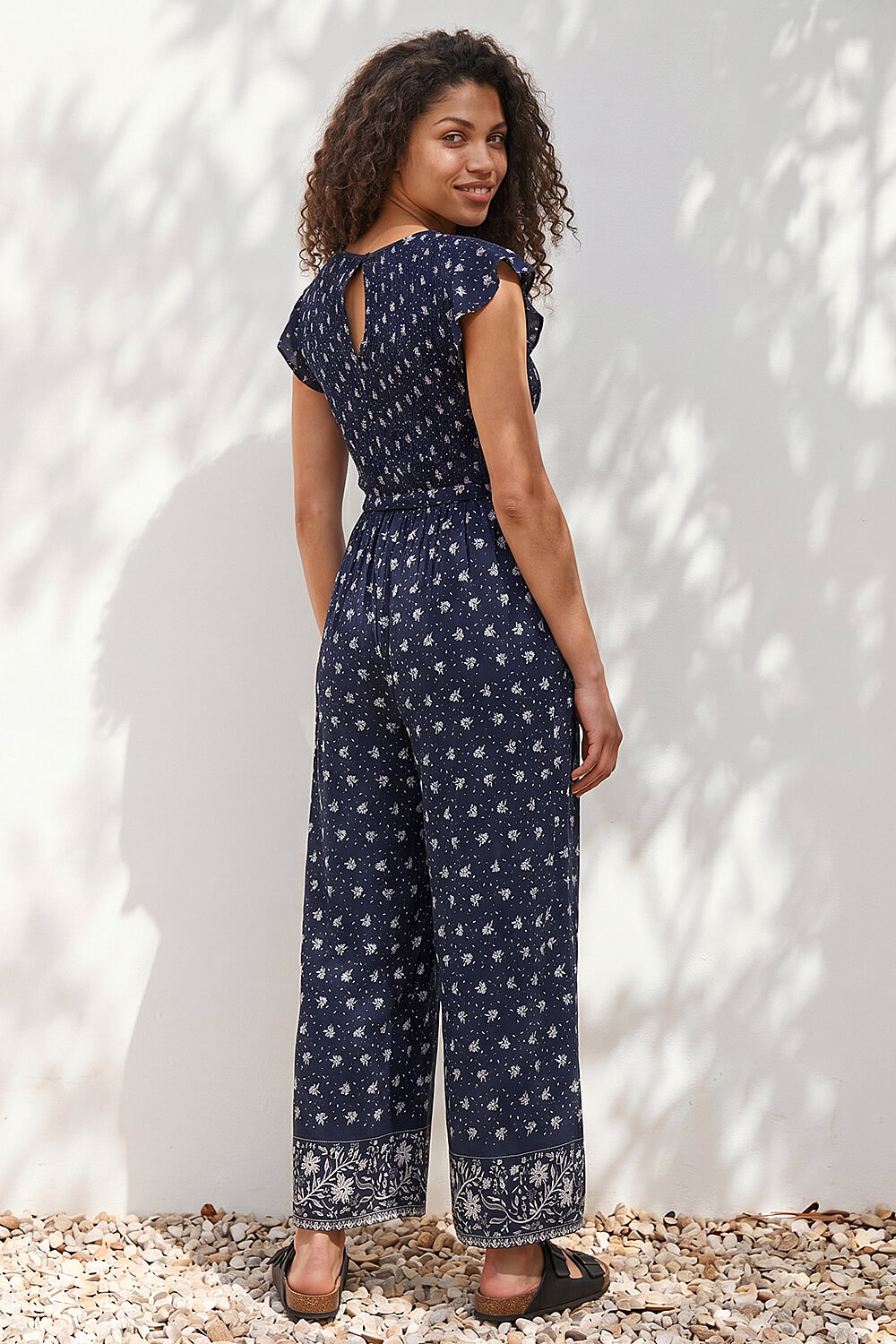 Navy Petite Frill Sleeve Jumpsuit, Image 4 of 4