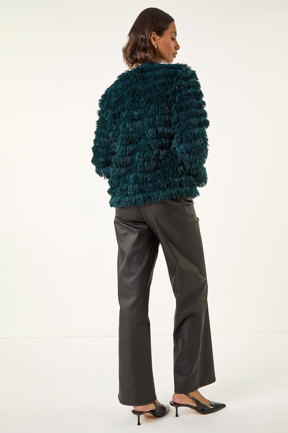 Teal Faux Fur Fluffy Layered Jacket, Image 4 of 5