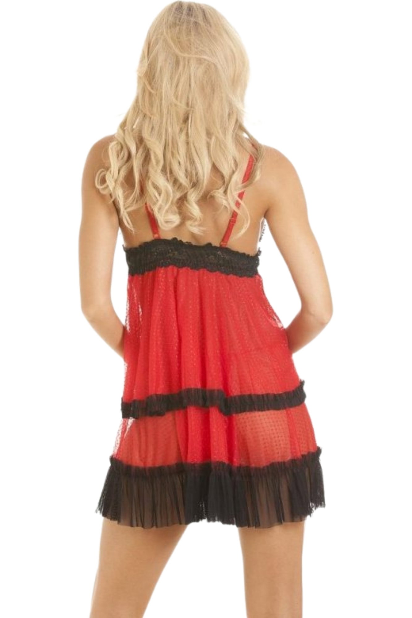 Red Sheer Mesh Babydoll With Thong, Image 3 of 5