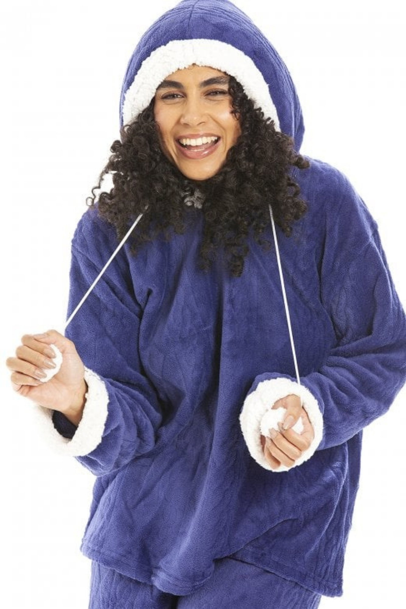 Navy Camille Lingerie Navy Supersoft Hooded Pyjama Set, Image 5 of 5