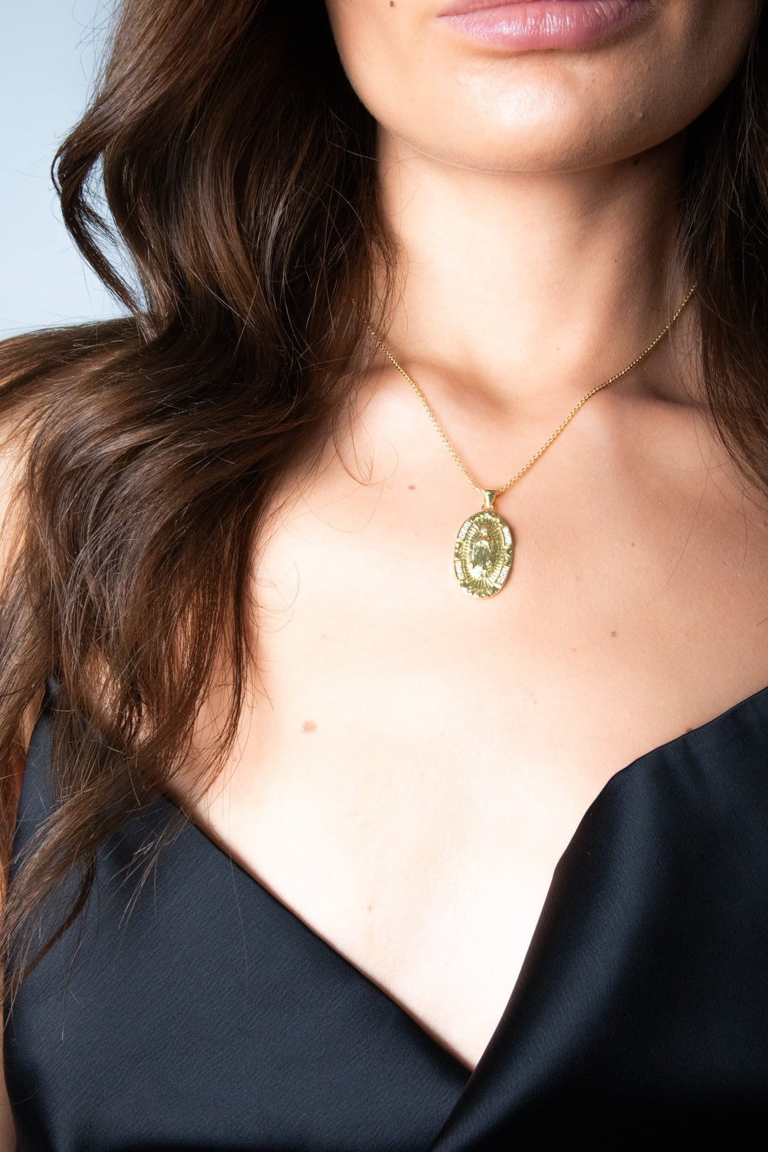 Gold Virgin Mary Pendant Necklace With Gift Box, Image 1 of 7