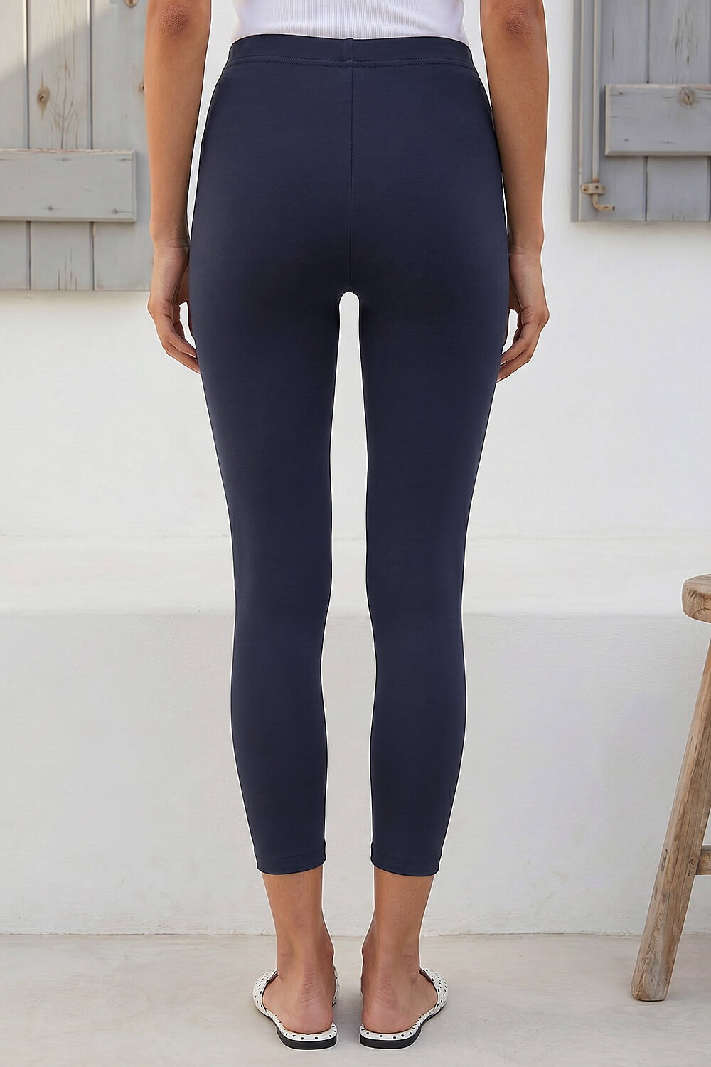 Navy Elastic Waist Stretch Cropped Leggings , Image 4 of 4