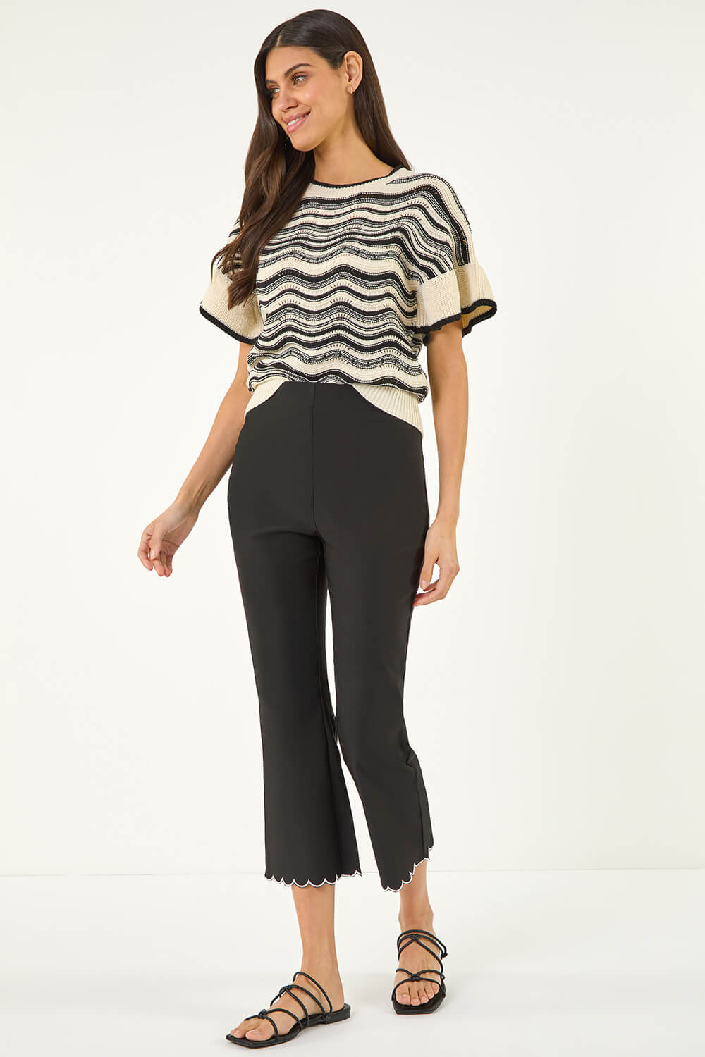 Black Cropped Stretch Flared Trouser, Image 3 of 5