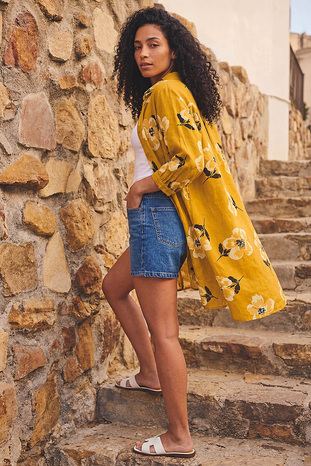 Yellow Longline Floral Print Blouse, Image 4 of 4