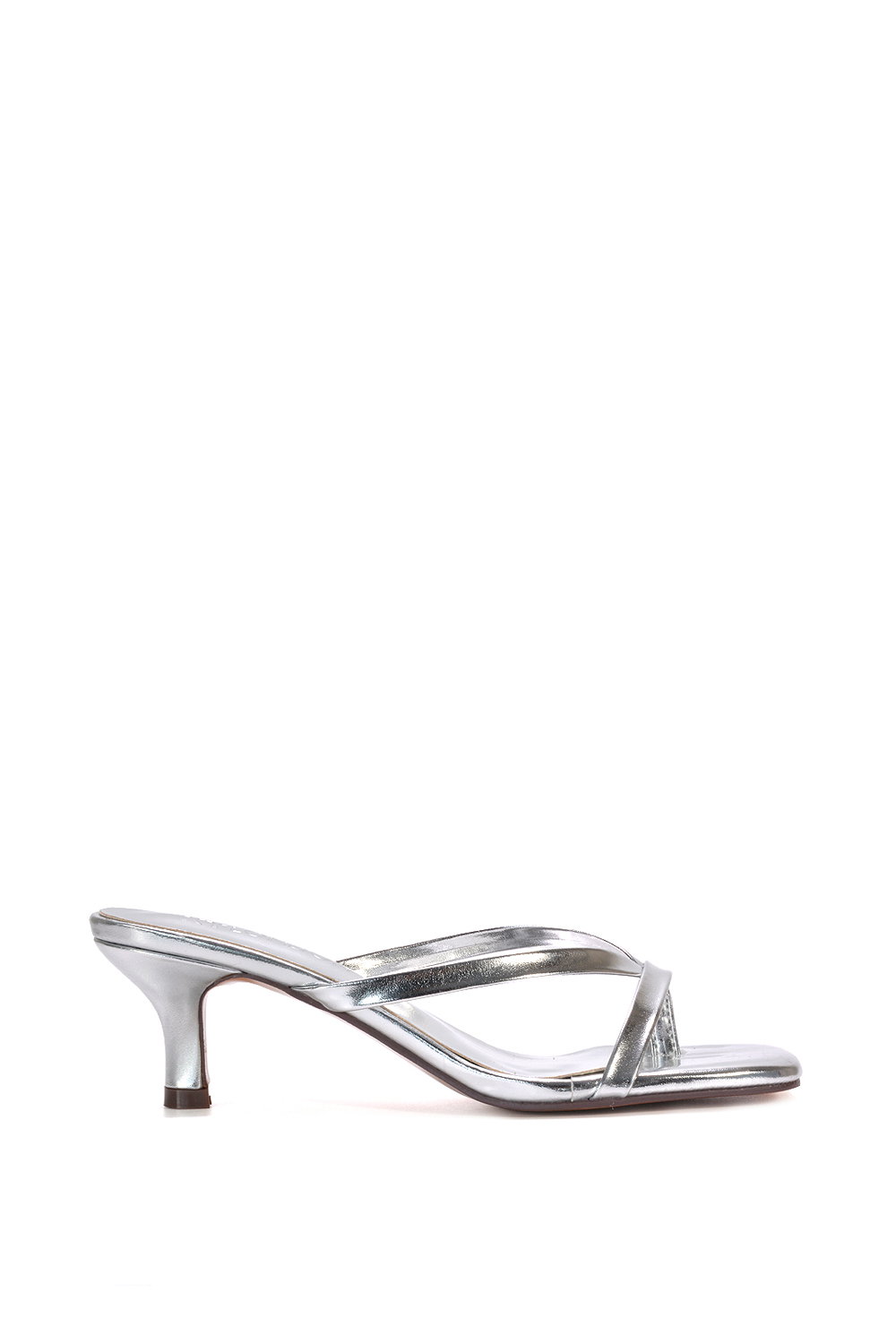 Silver XY LONDON Silver 'Tiana' Kitten Heel Sandal Mules With Toe Post, Image 1 of 6