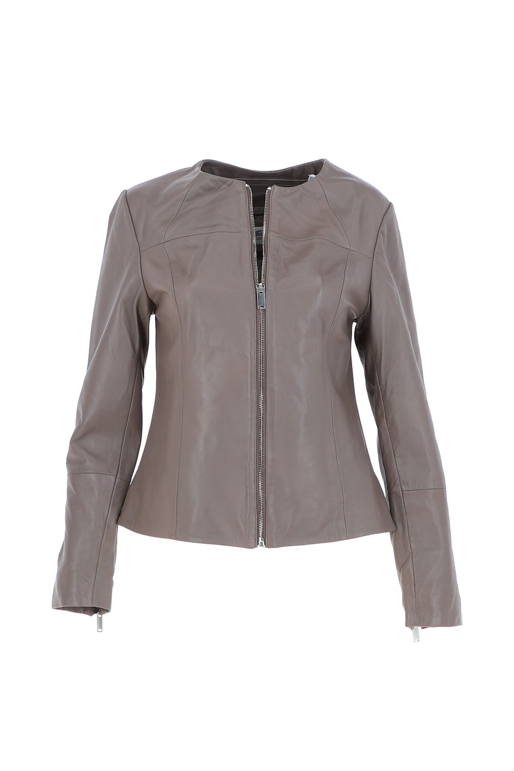 Taupe Ashwood Leather Taupe 'Francesca' Collarless Real Leather Fashion Jacket, Image 2 of 5