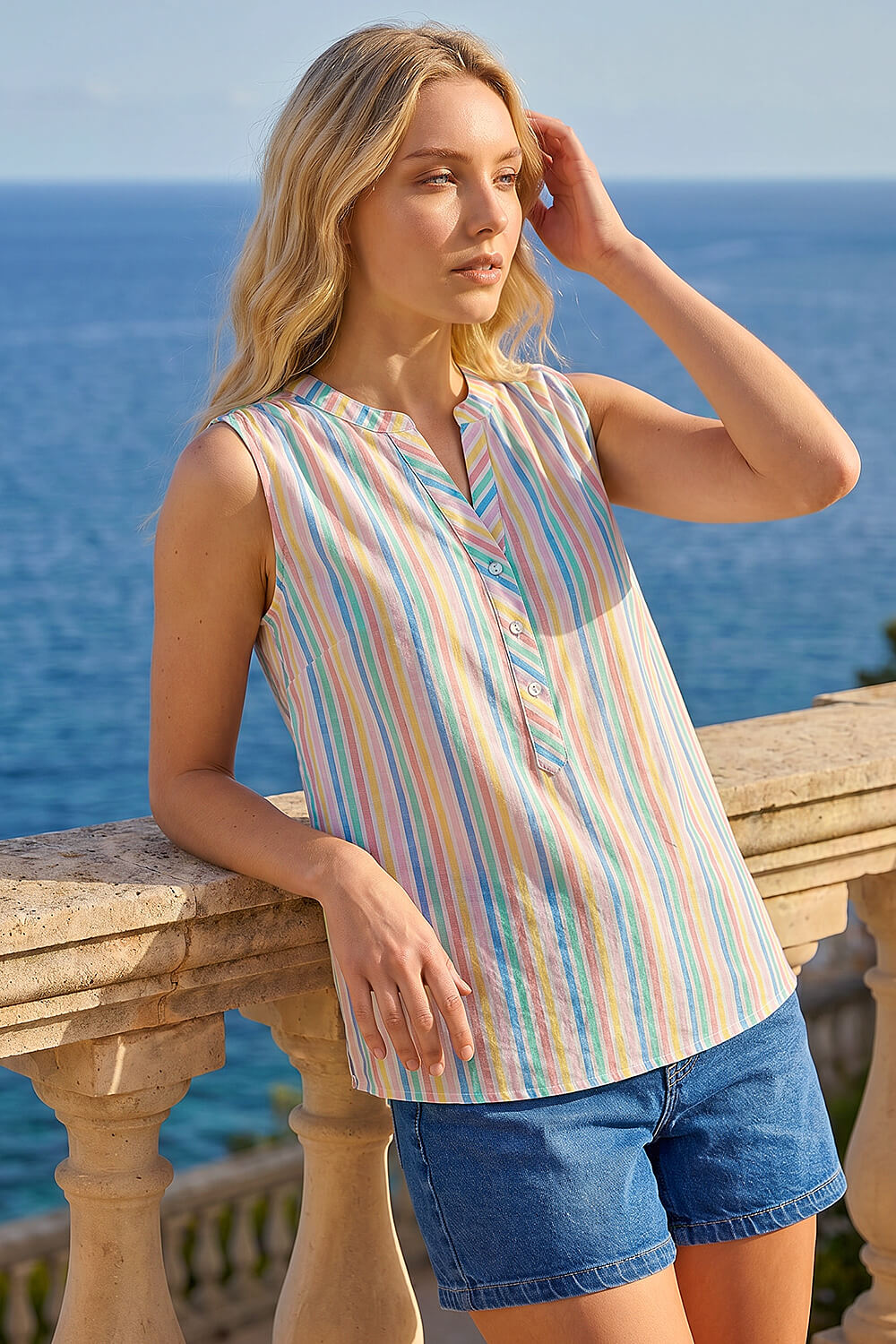 Ivory Stripe V-Neck Vest Top, Image 1 of 4