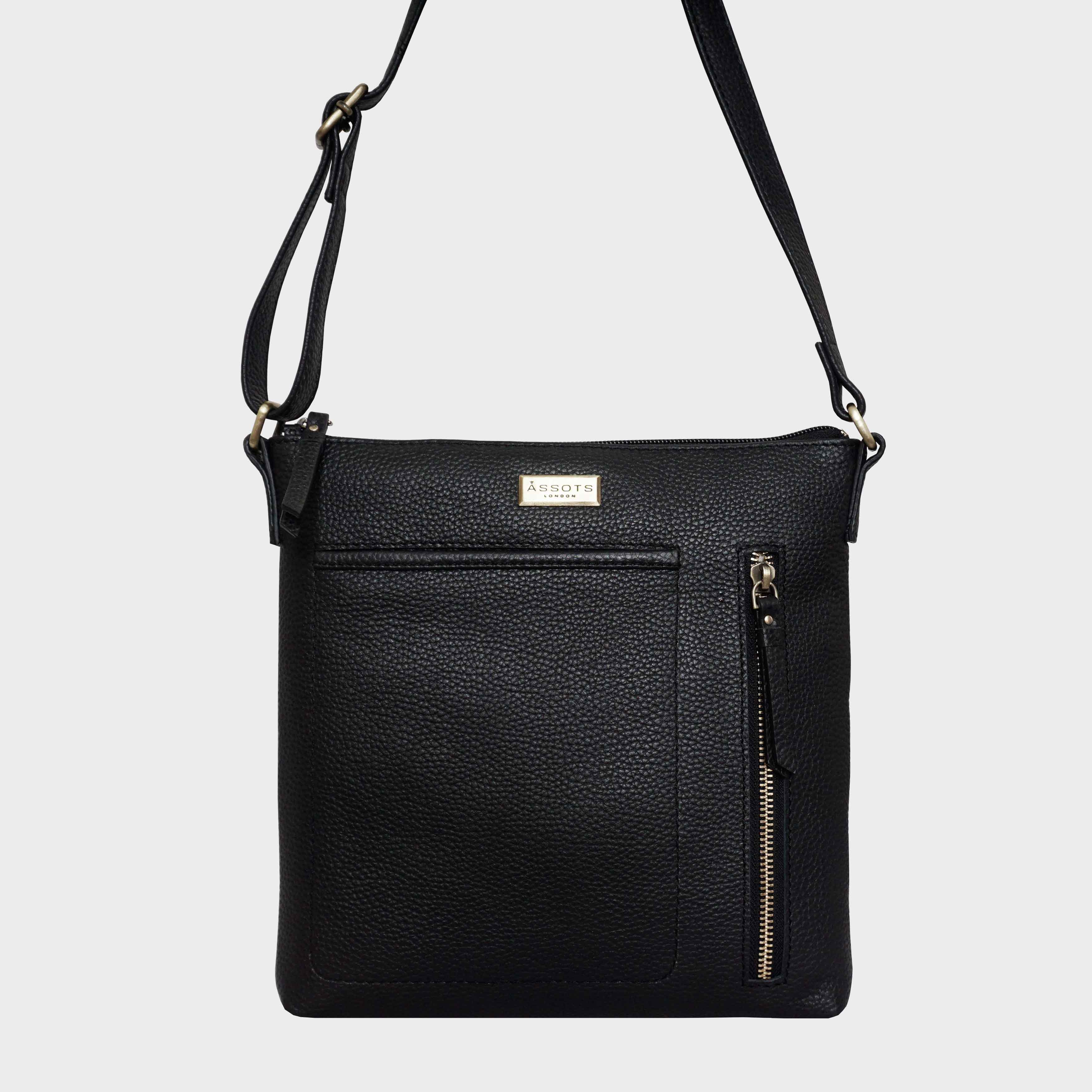 Black Assots London Black 'EDITH' Pebble Grain Leather Crossbody Bag, Image 1 of 2