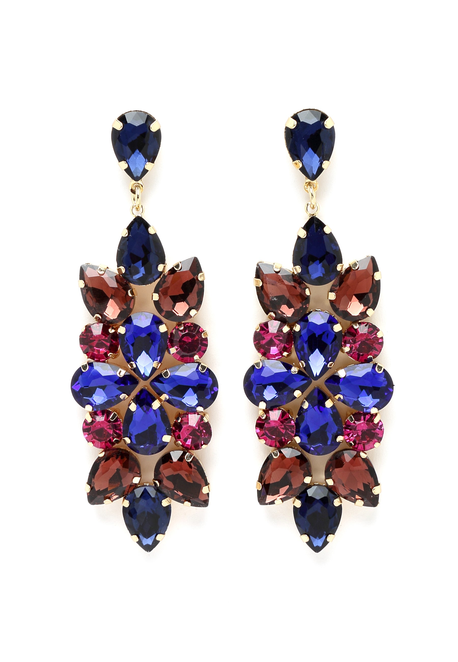 Green Floral Crystals Drop Earrings In Blue