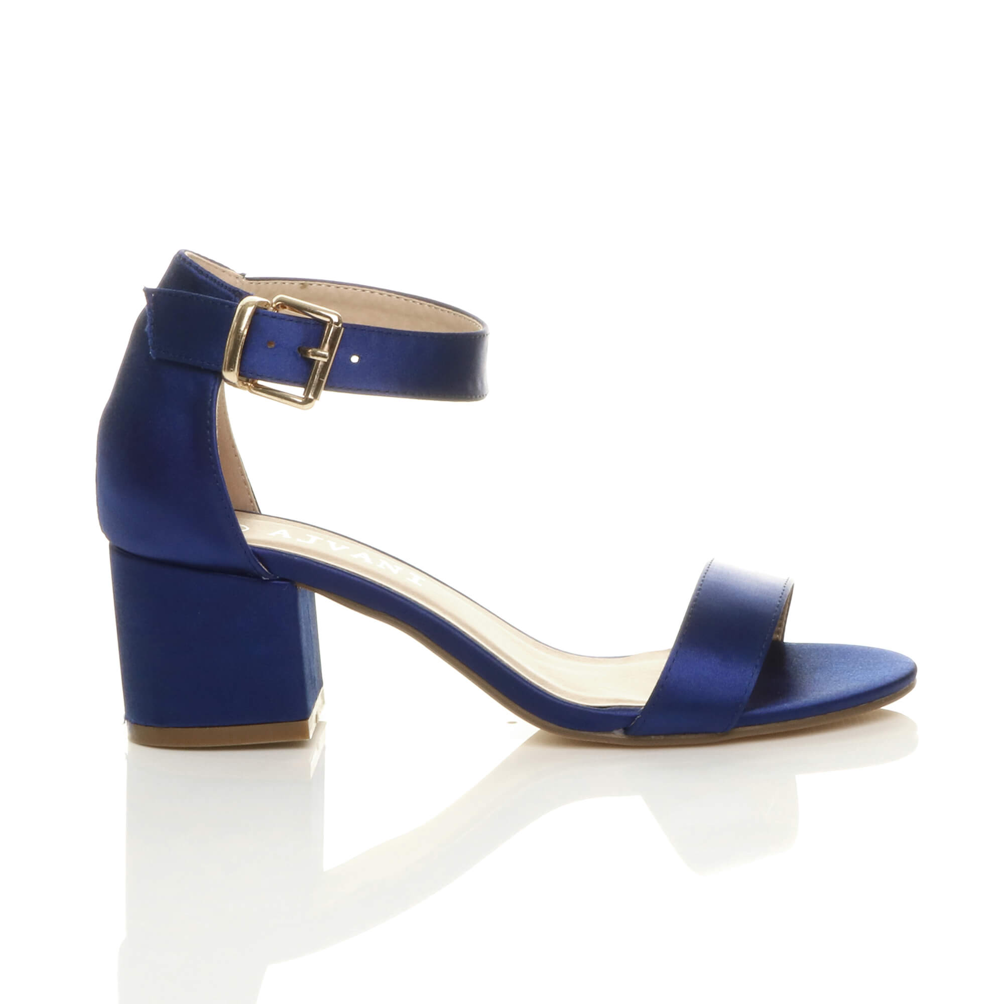 Navy Blue AJVANI Navy Blue Mid Block Heel Ankle Strap Sandals, Image 2 of 6