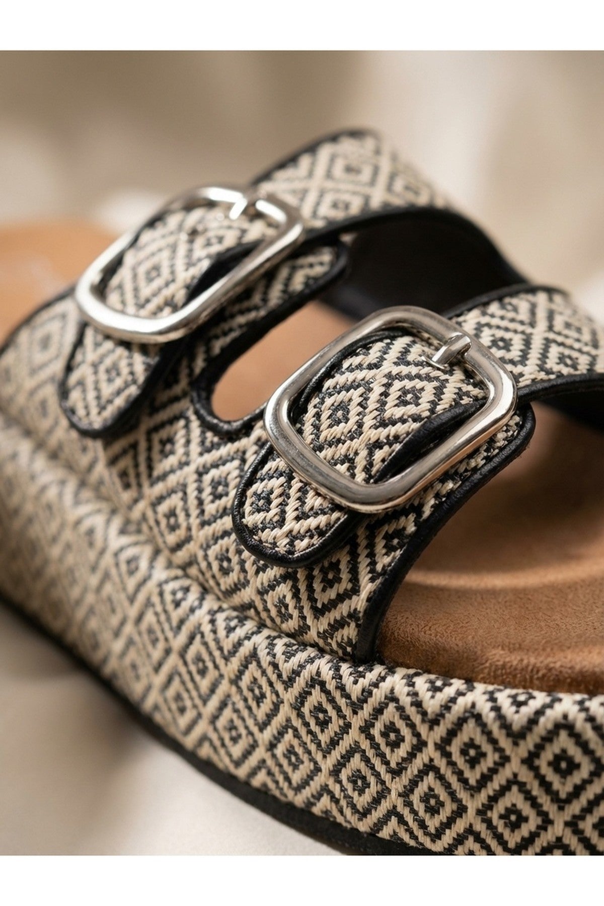 Black iKrush Black Vera Diamond Pattern Platform Sandals, Image 3 of 7