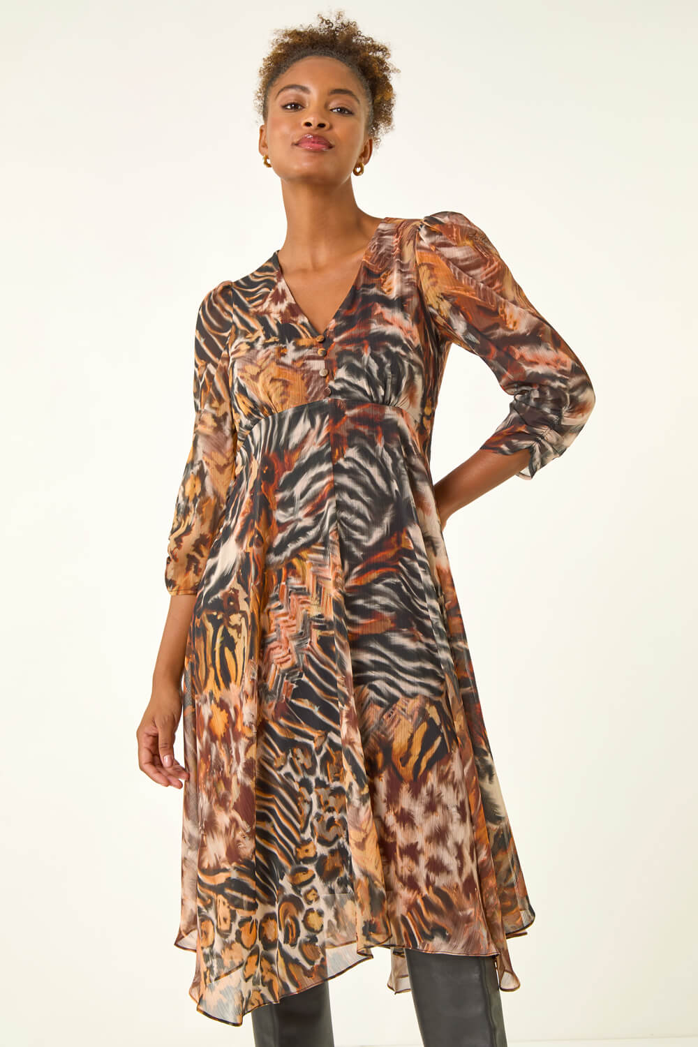 Brown Animal Print Hanky Hem Dress, Image 3 of 5