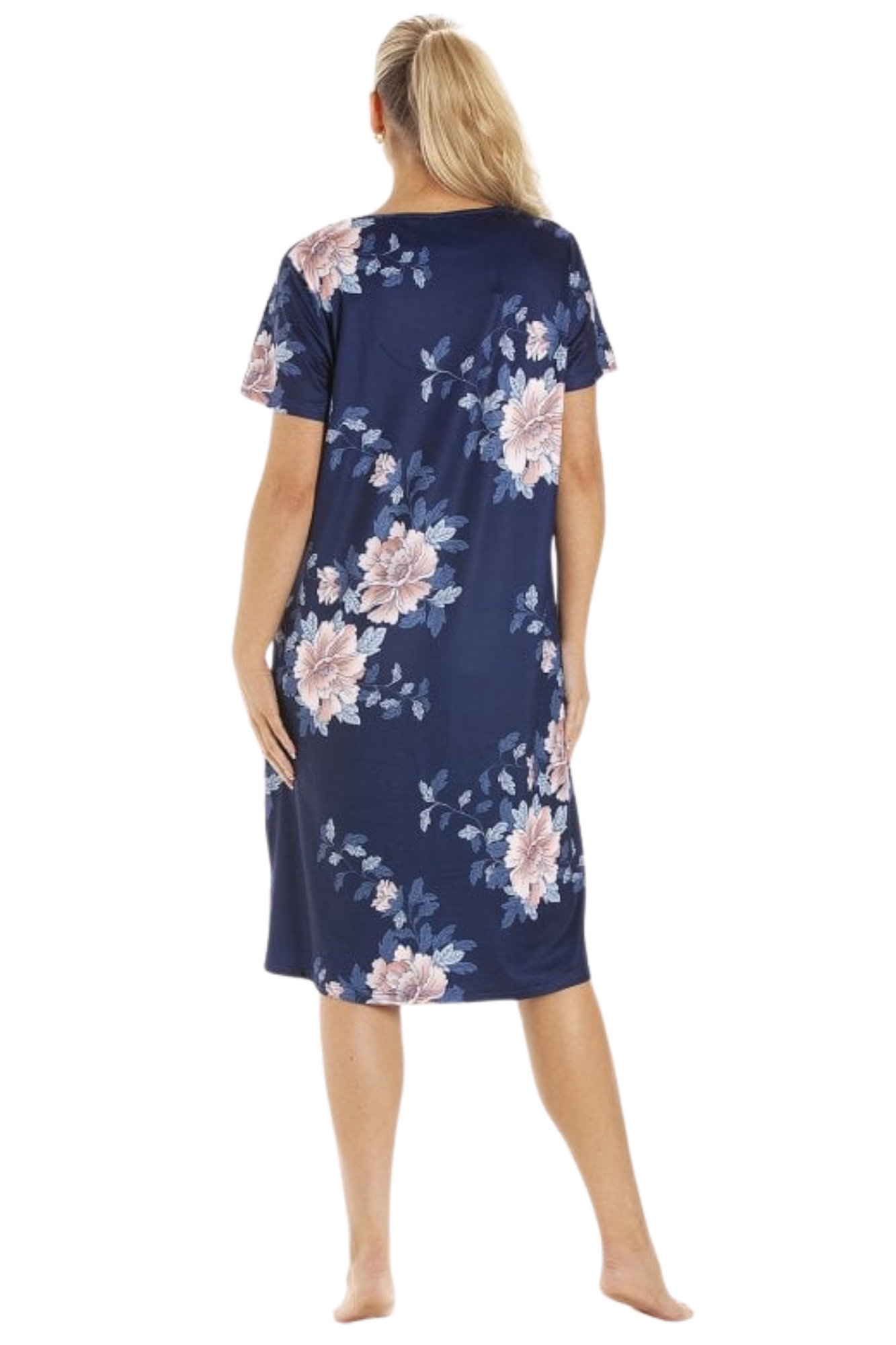 Navy Lightweight Floral Print Nightdress, Image 3 of 5