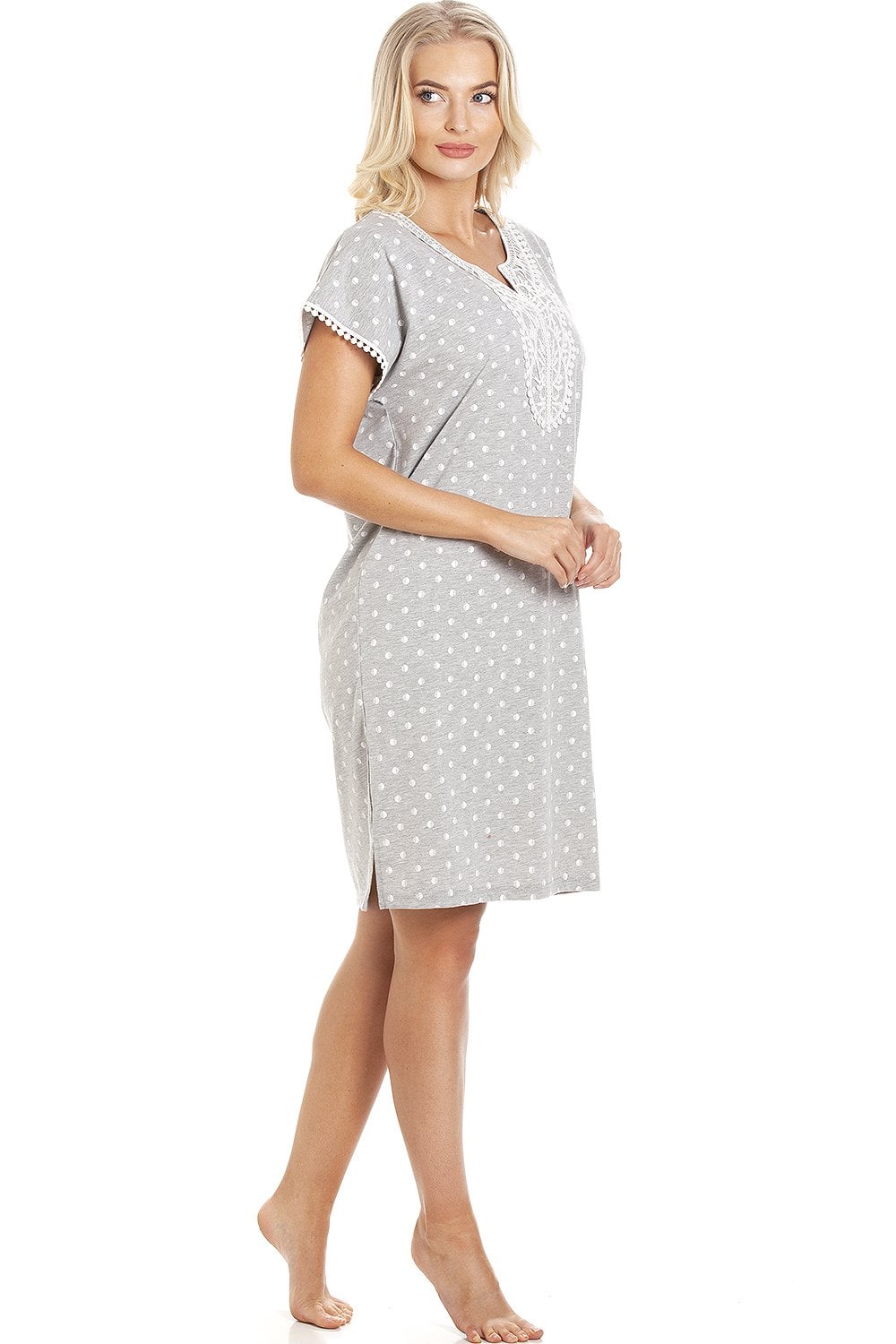 Grey Camille Lingerie Grey Polka Dot Short Sleeved Grey Nightshirt, Image 2 of 5
