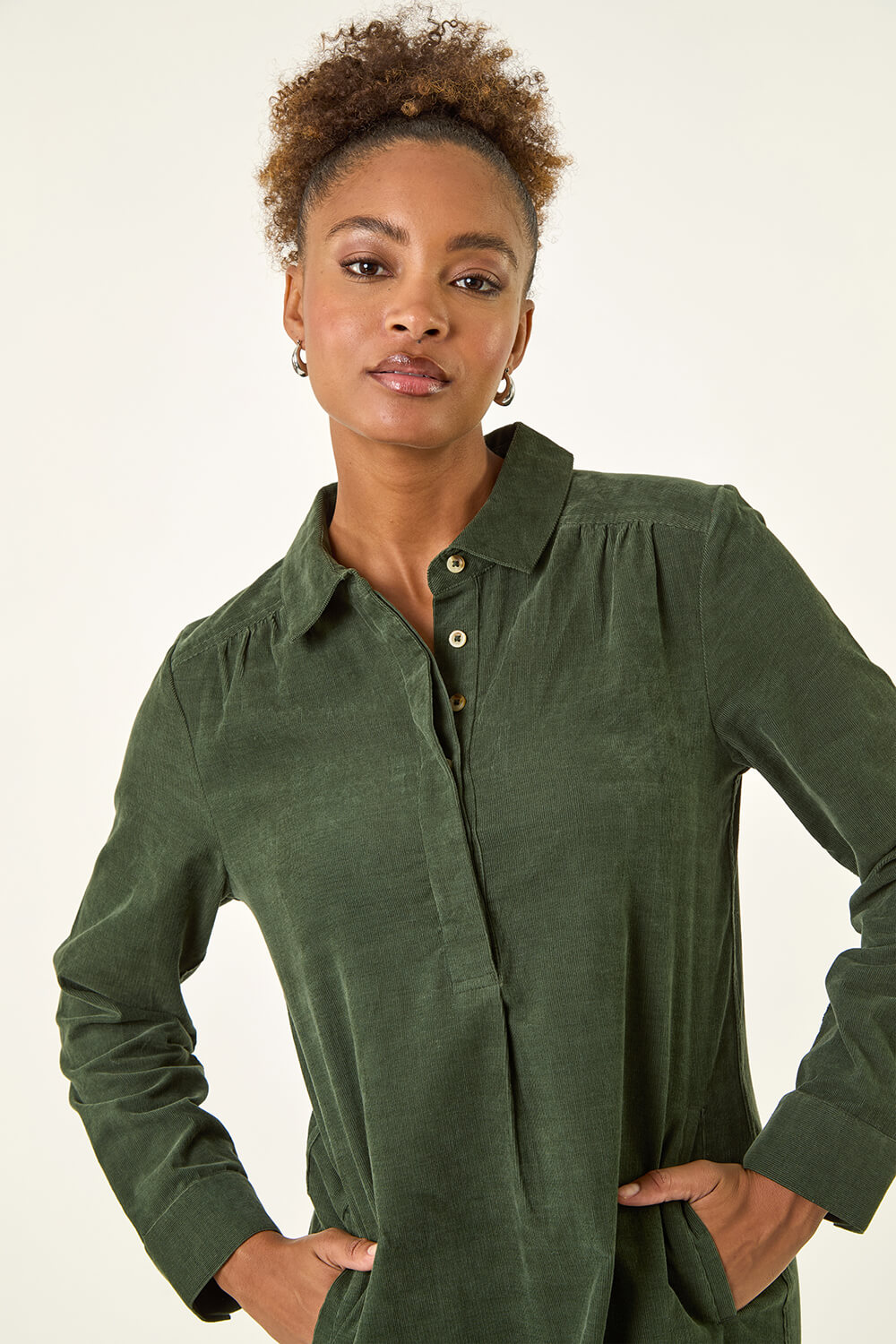Green Corduroy Tunic Shirt Dress, Image 5 of 5