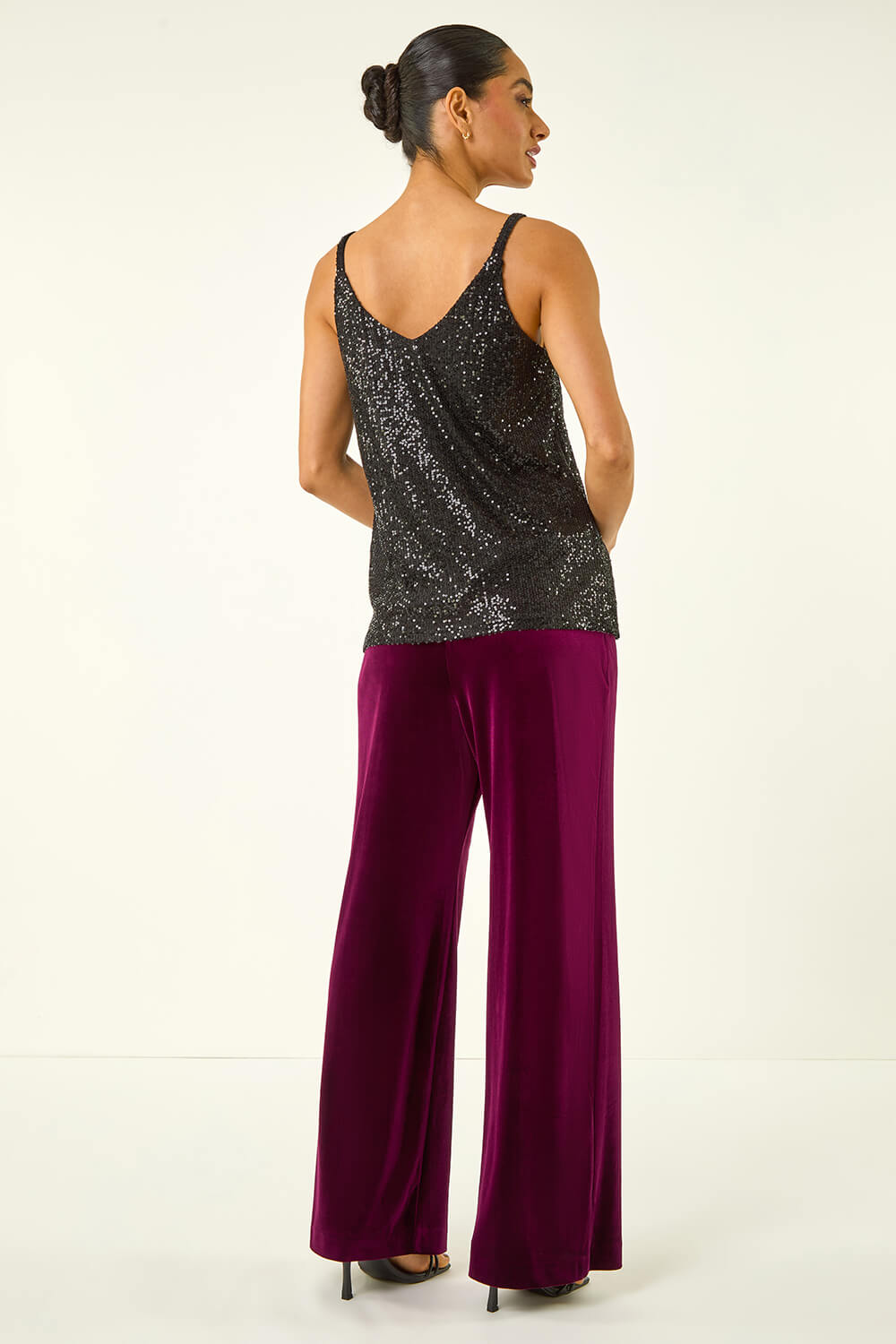 Black Dusk Embellished Sequin Cami Top, Image 4 of 5