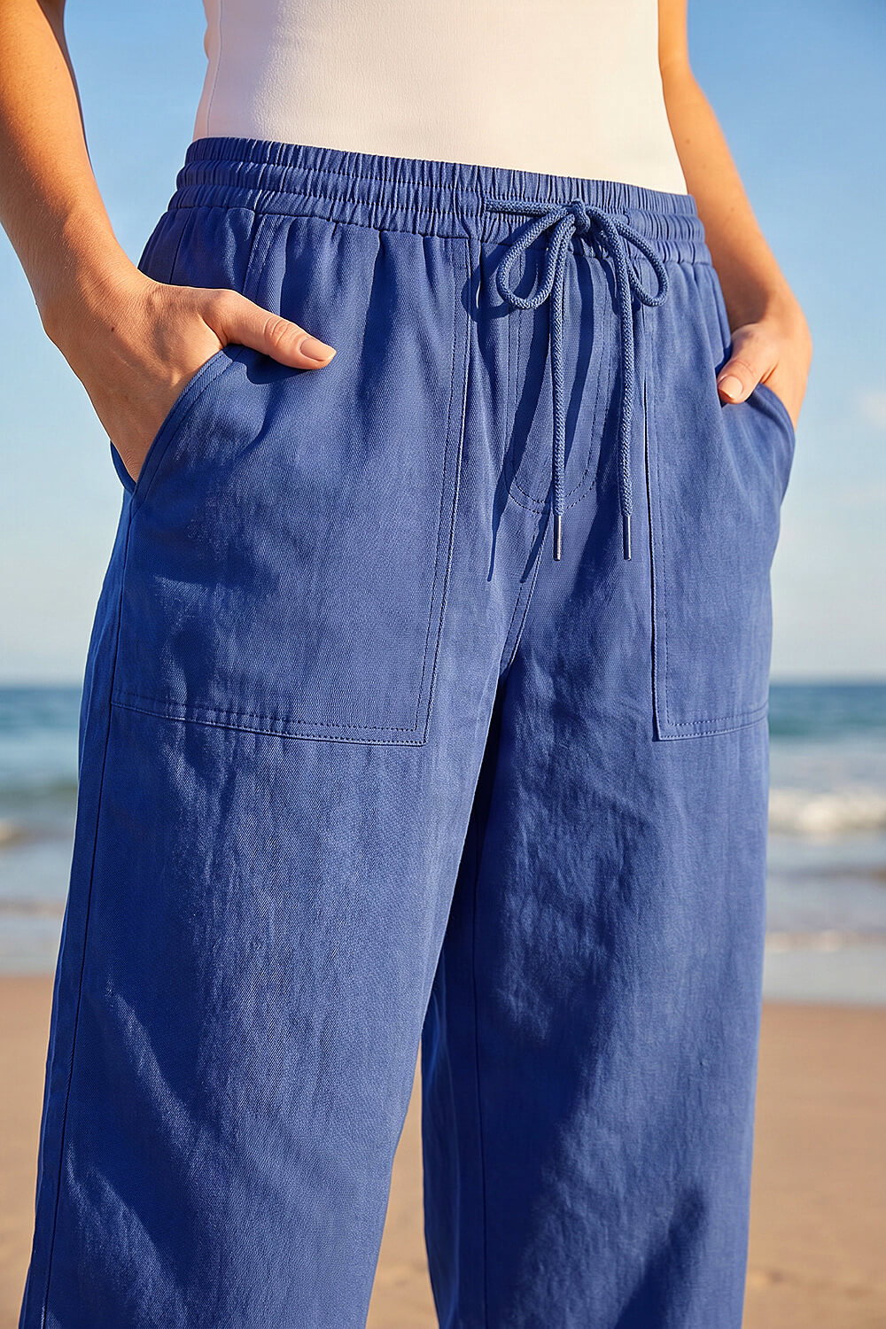 Navy Drawcord Stretch Culottes, Image 5 of 4