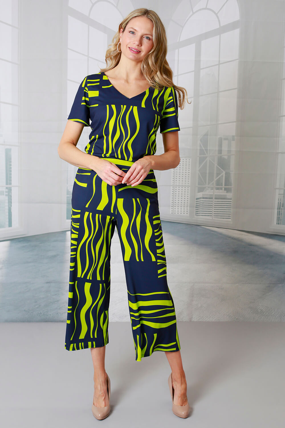 Navy  Julianna Abstract Print Stretch Top, Image 4 of 4