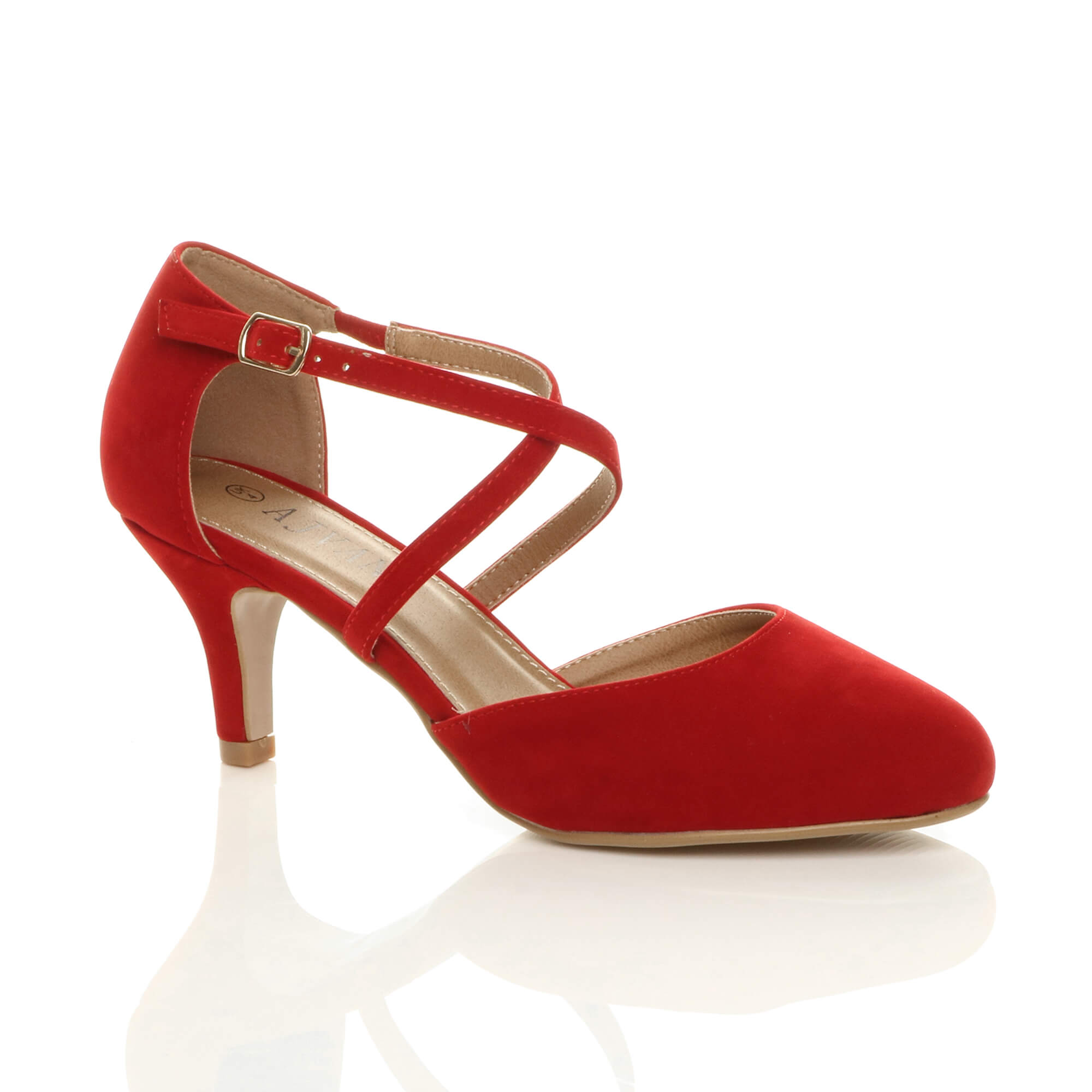 Red AJVANI Red Mid Heel Crossed Straps Court Shoes, Image 1 of 6