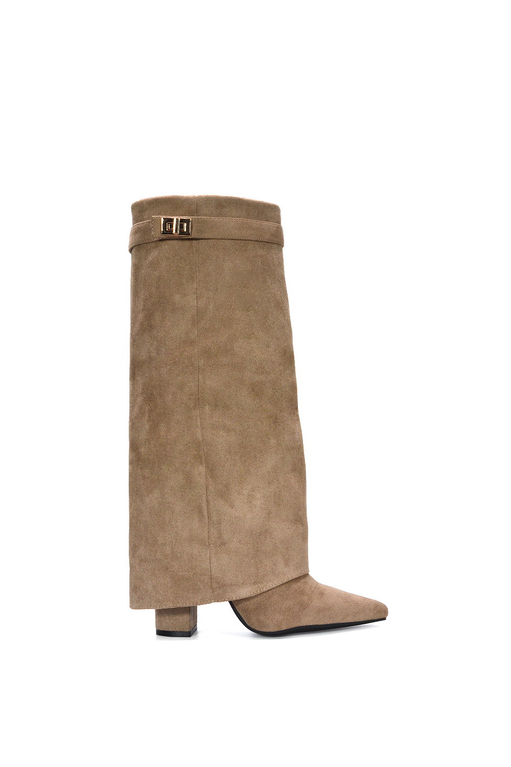Cream 'Rayna' Block Heel Knee High Foldover Boots With Pointed Toe