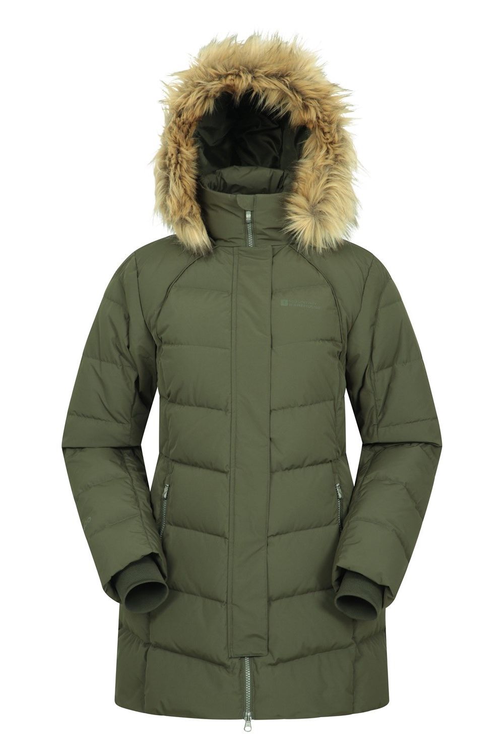 Khaki Isla II Long Down Jacket, Image 1 of 5