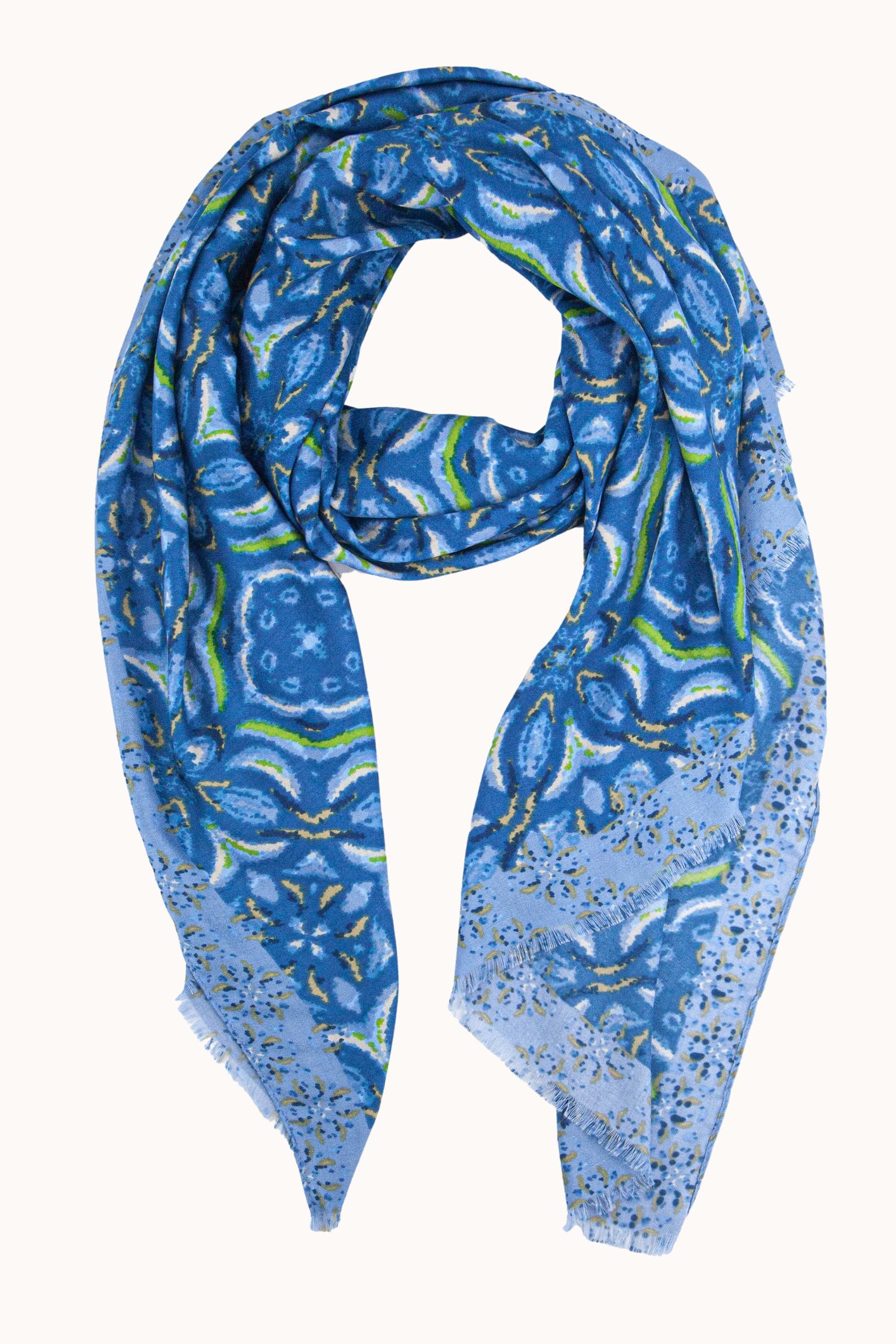 Blue Floral Mosaic Lightweight Scarf, Image 1 of 2