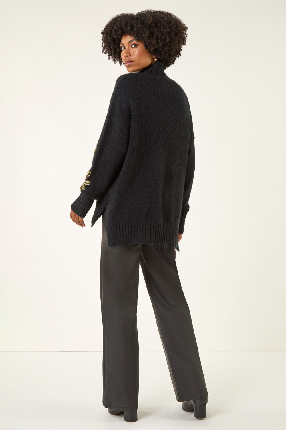 Black Floral Sequin Knit Jumper, Image 4 of 5