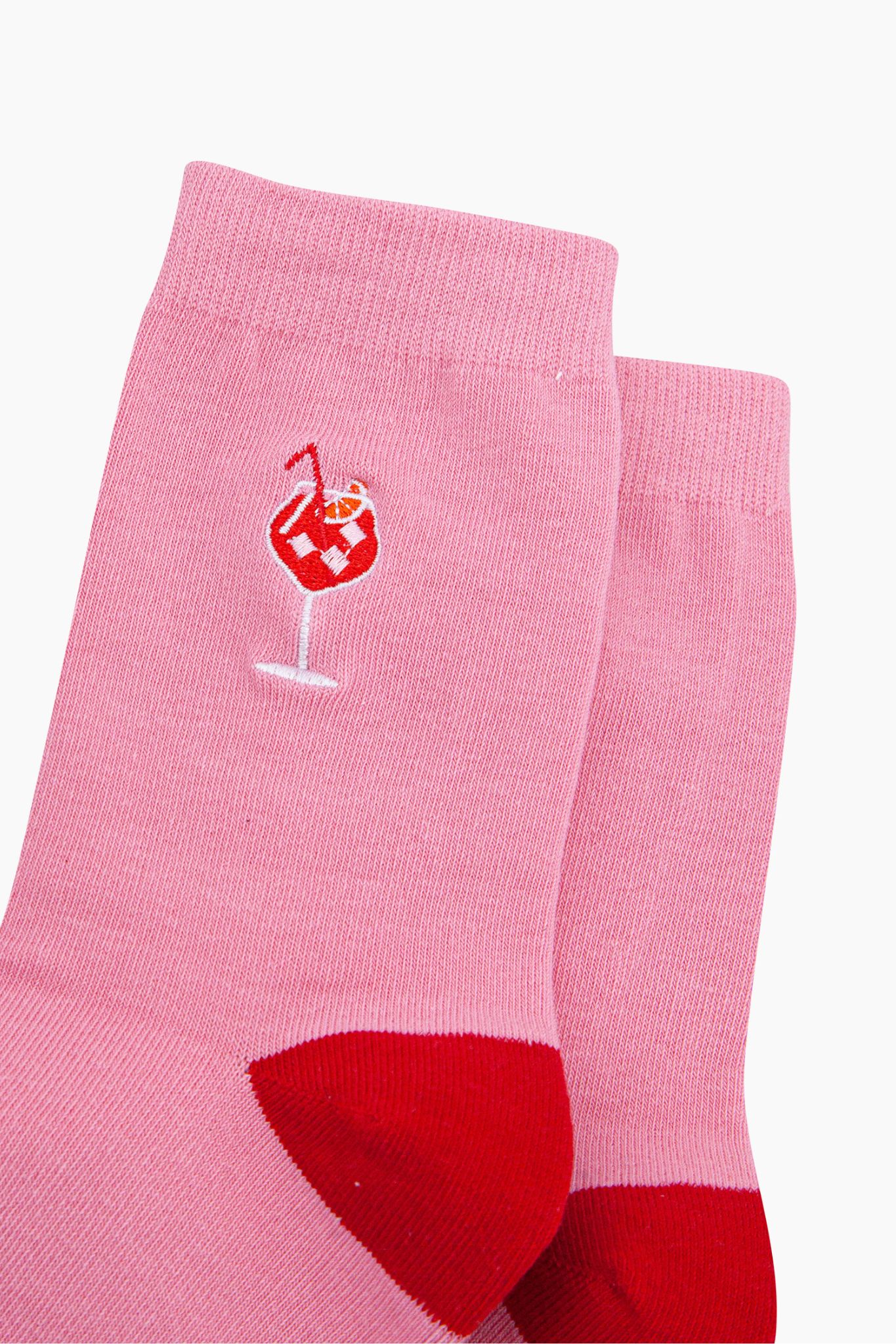 Pink Embroidered Aperitivo Spritz Cotton Socks, Image 2 of 4