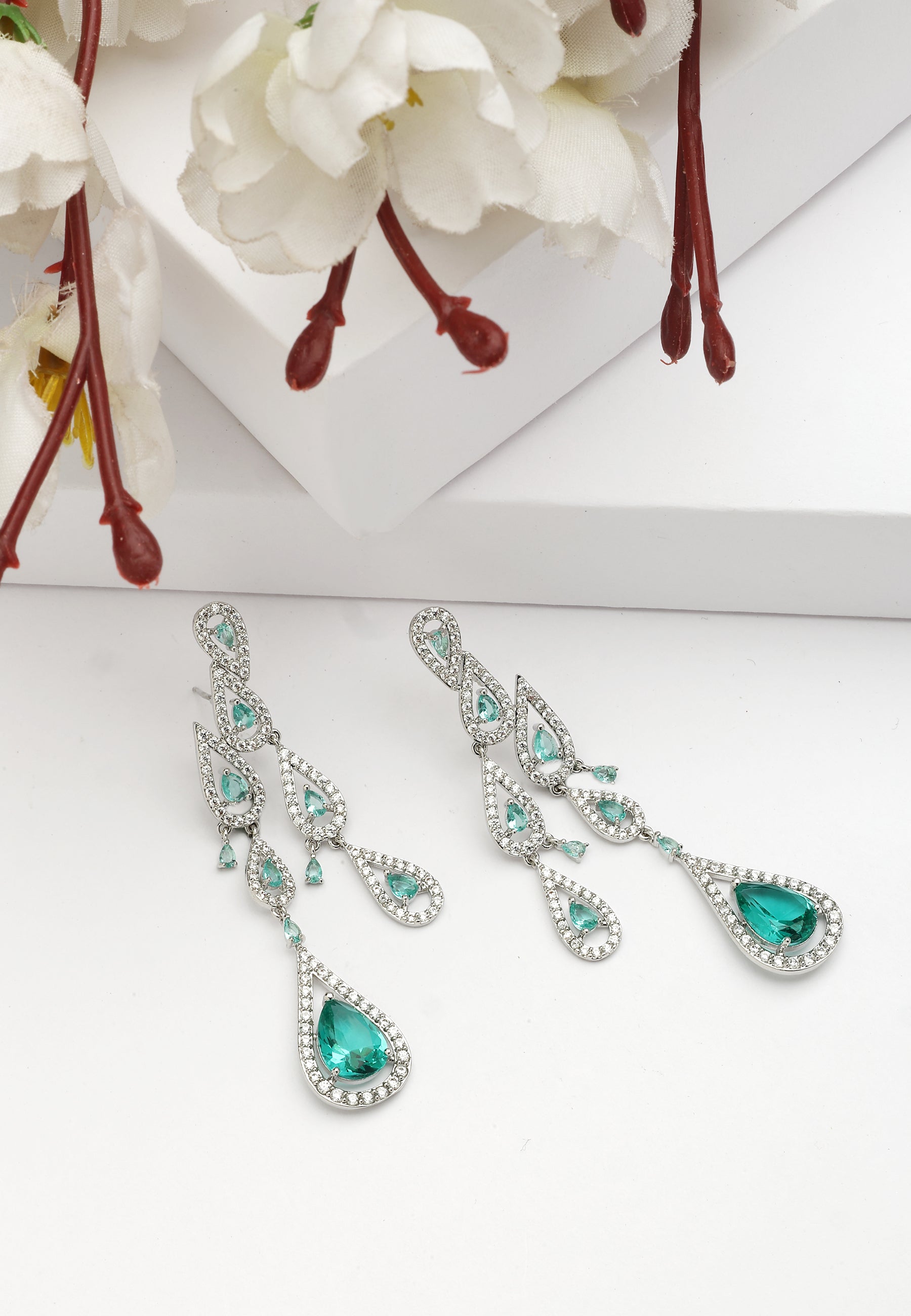 Green Diva Raindrop Dangle Earrings, Image 2 of 5