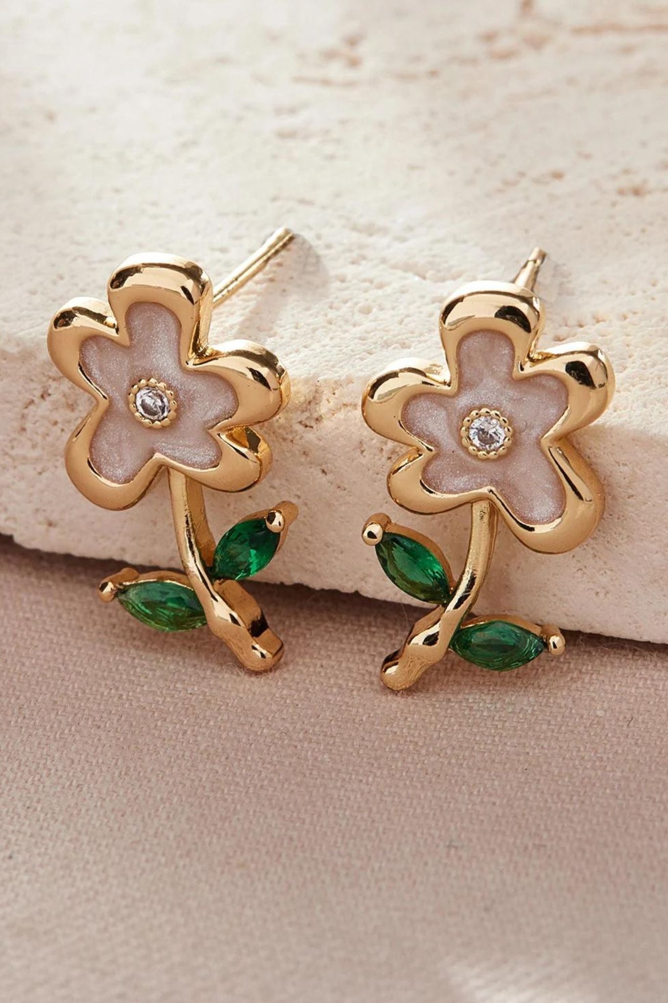 Multi Pink Floral CZ Statement Stud Earrings, Image 3 of 3