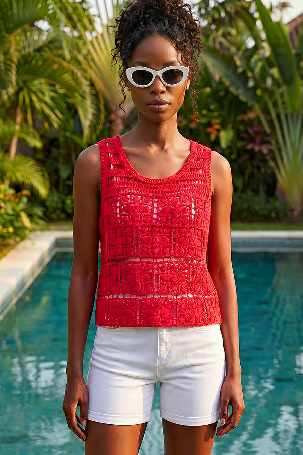 Red Crochet Knit Vest, Image 3 of 4