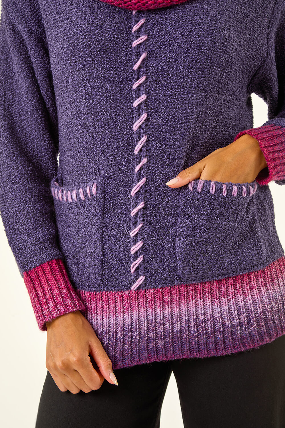 Purple Roll Neck Patch Pocket Knit Jumper, Image 6 of 5